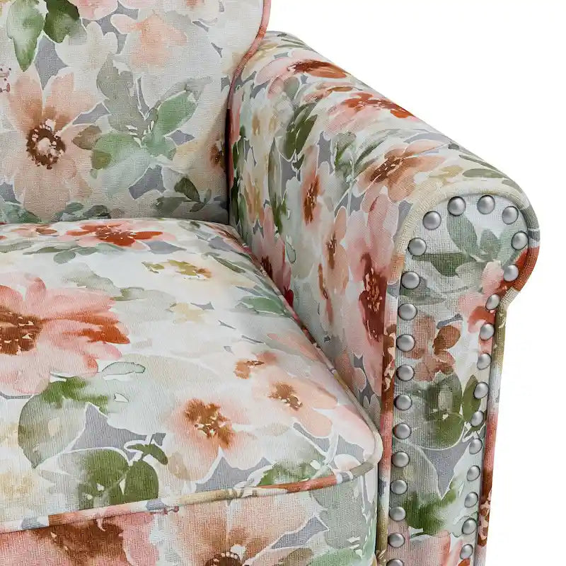 Herve Traditional Rolled Arm Accent Chair with Pewter Nailheads