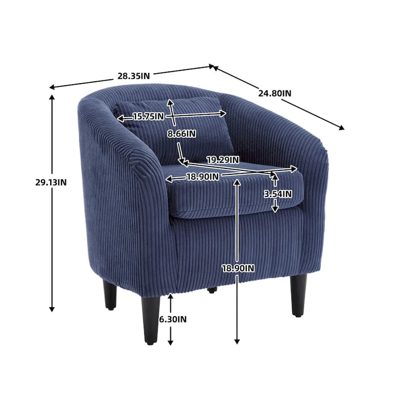 Moderne decoratieve stoel, kuipstoel voor de woonkamer met kussen en hoofdkussen, eenpersoonsbank
