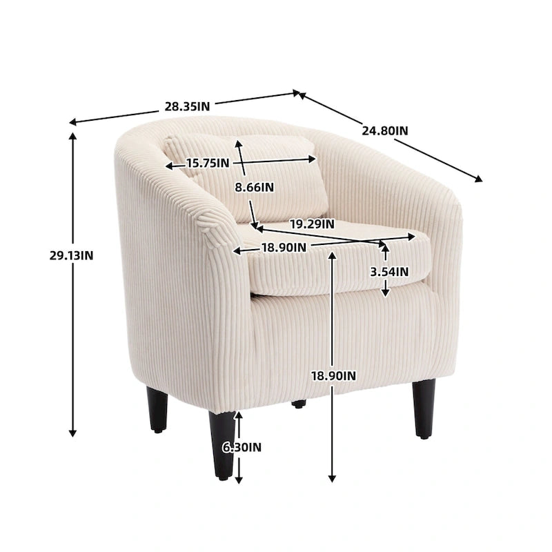 Moderne decoratieve stoel, kuipstoel voor de woonkamer met kussen en hoofdkussen, eenpersoonsbank