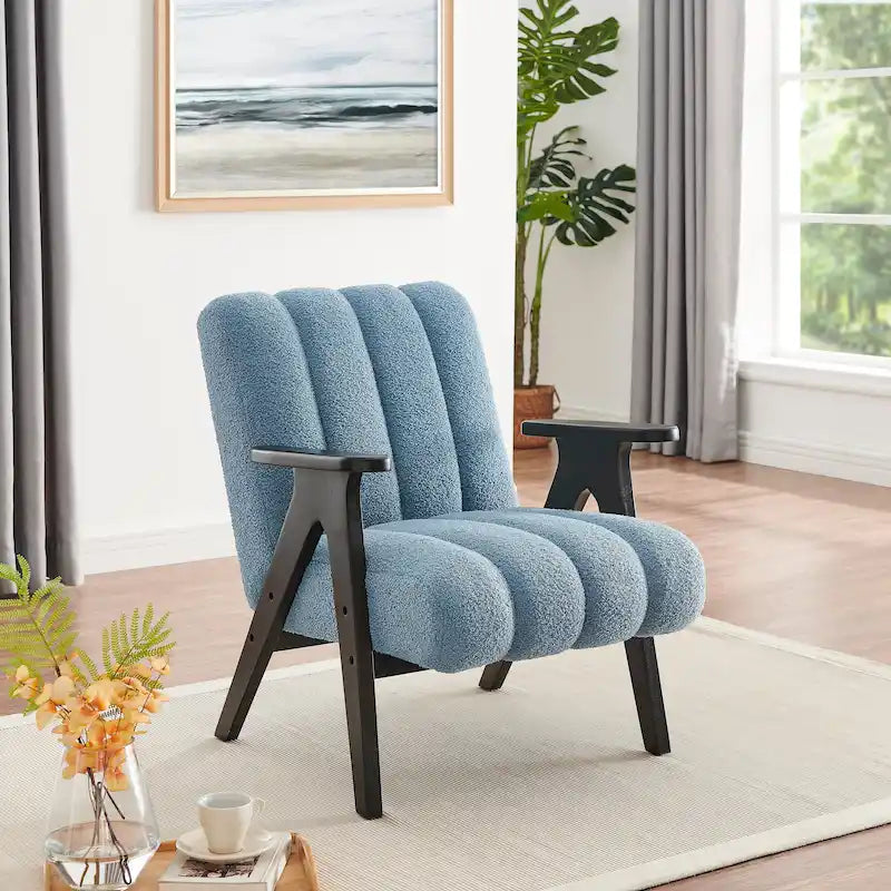 Roundhill Furniture Rella moderne accentstoel van teddy-sherpastof met espressokleurig houten frame