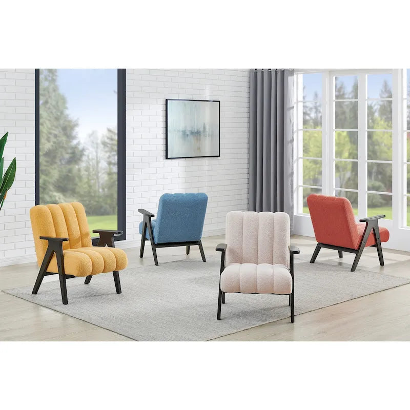 Roundhill Furniture Rella moderne accentstoel van teddy-sherpastof met espressokleurig houten frame