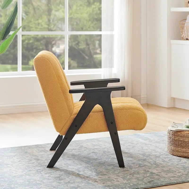 Roundhill Furniture Rella moderne accentstoel van teddy-sherpastof met espressokleurig houten frame