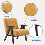 Roundhill Furniture Rella moderne accentstoel van teddy-sherpastof met espressokleurig houten frame