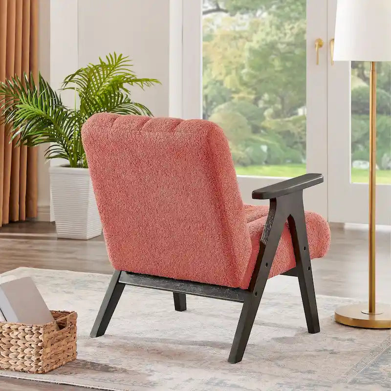 Roundhill Furniture Rella moderne accentstoel van teddy-sherpastof met espressokleurig houten frame