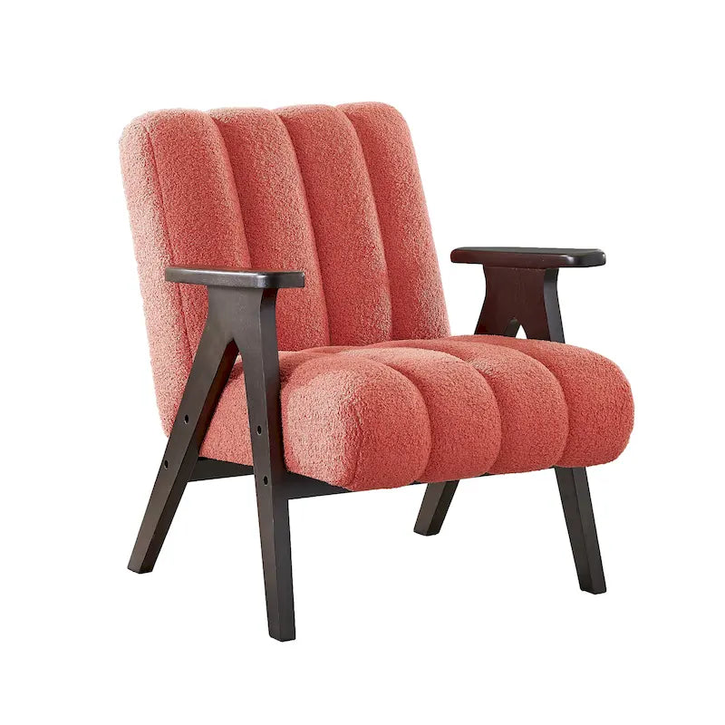 Roundhill Furniture Rella moderne accentstoel van teddy-sherpastof met espressokleurig houten frame