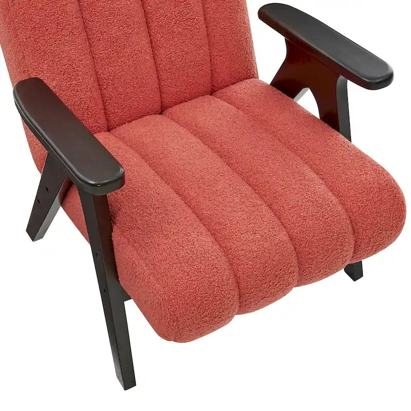 Roundhill Furniture Rella moderne accentstoel van teddy-sherpastof met espressokleurig houten frame