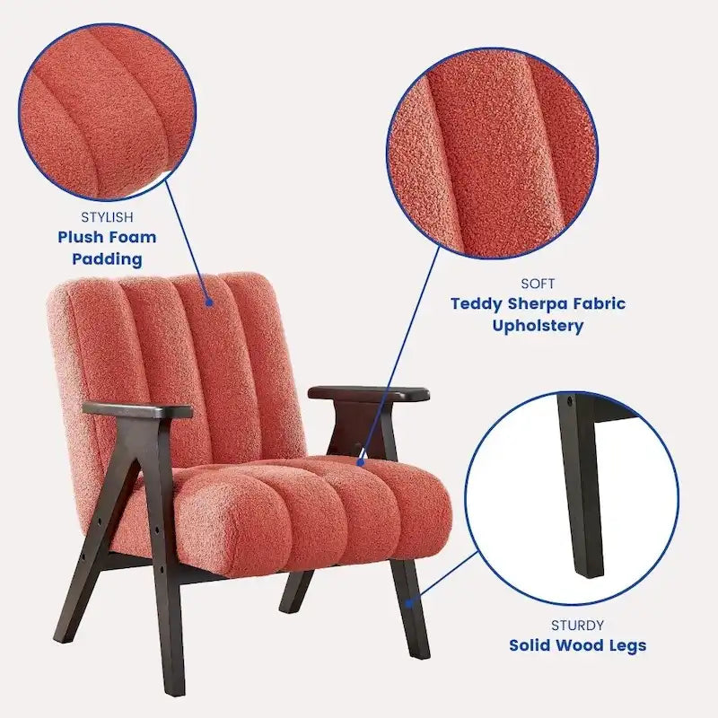 Roundhill Furniture Rella moderne accentstoel van teddy-sherpastof met espressokleurig houten frame