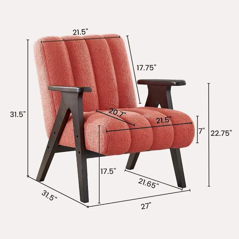 Roundhill Furniture Rella moderne accentstoel van teddy-sherpastof met espressokleurig houten frame