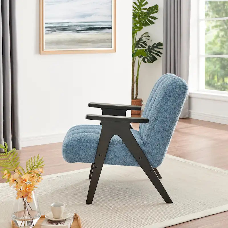 Roundhill Furniture Rella moderne accentstoel van teddy-sherpastof met espressokleurig houten frame
