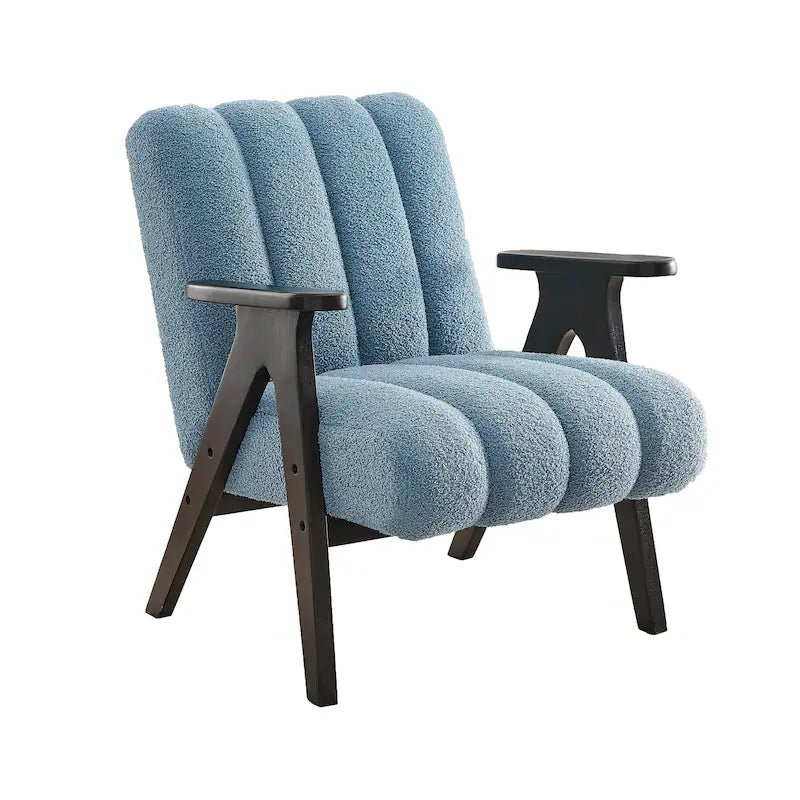 Roundhill Furniture Rella moderne accentstoel van teddy-sherpastof met espressokleurig houten frame