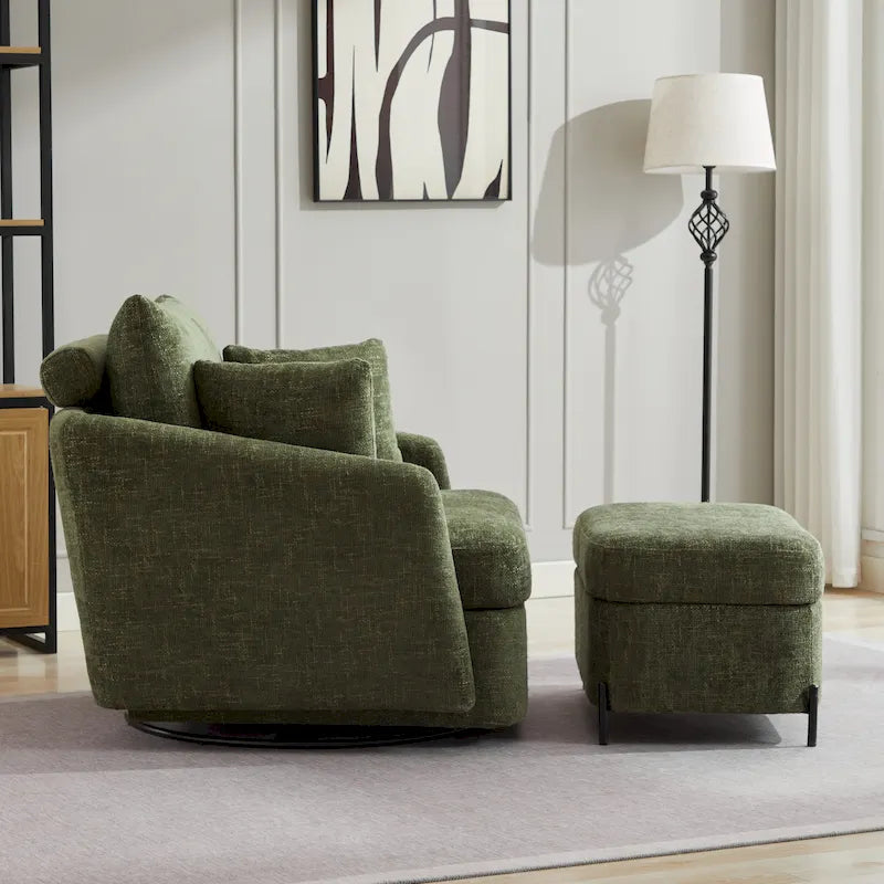 40.6 W Upholstered Swivel Accent Sofa Chair With Pillows