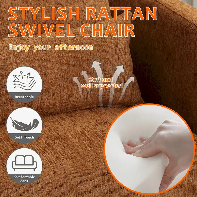 Chenille Upholstered 360 Degree Swivel Round Barrel Chair for Living Room