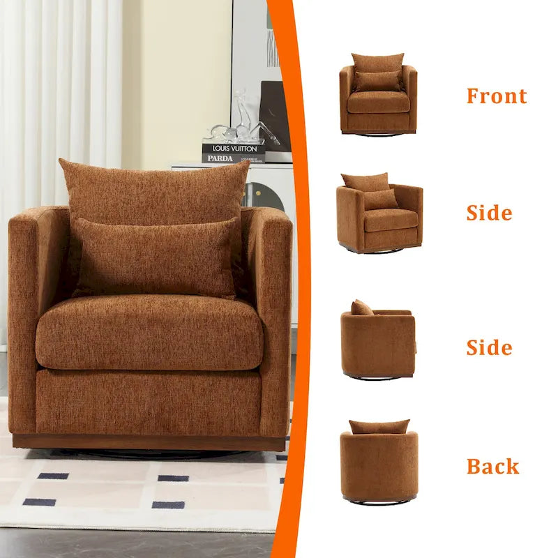 Chenille Upholstered 360 Degree Swivel Round Barrel Chair for Living Room