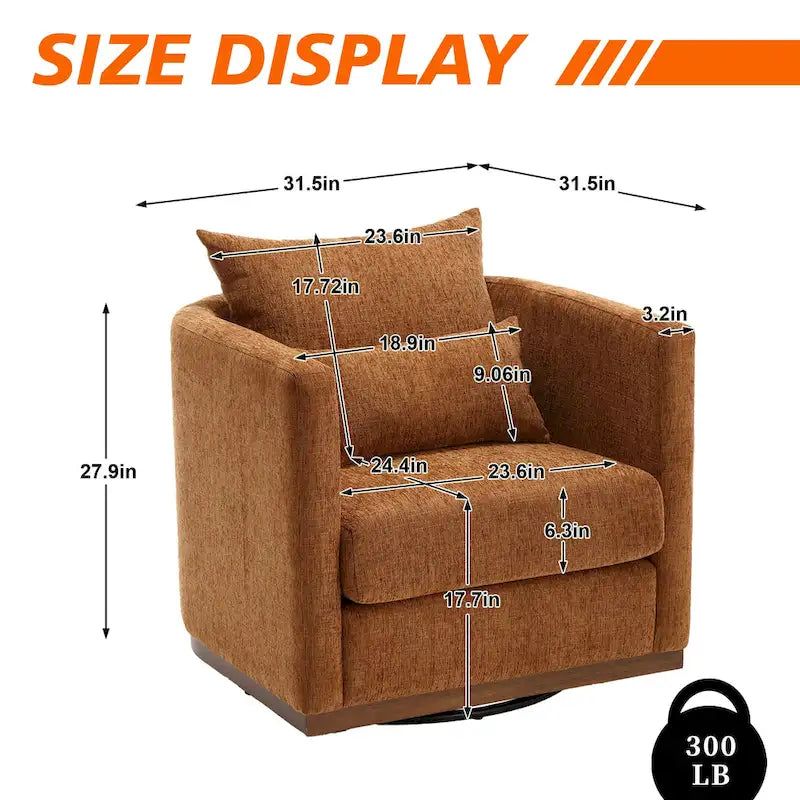 Chenille Upholstered 360 Degree Swivel Round Barrel Chair for Living Room