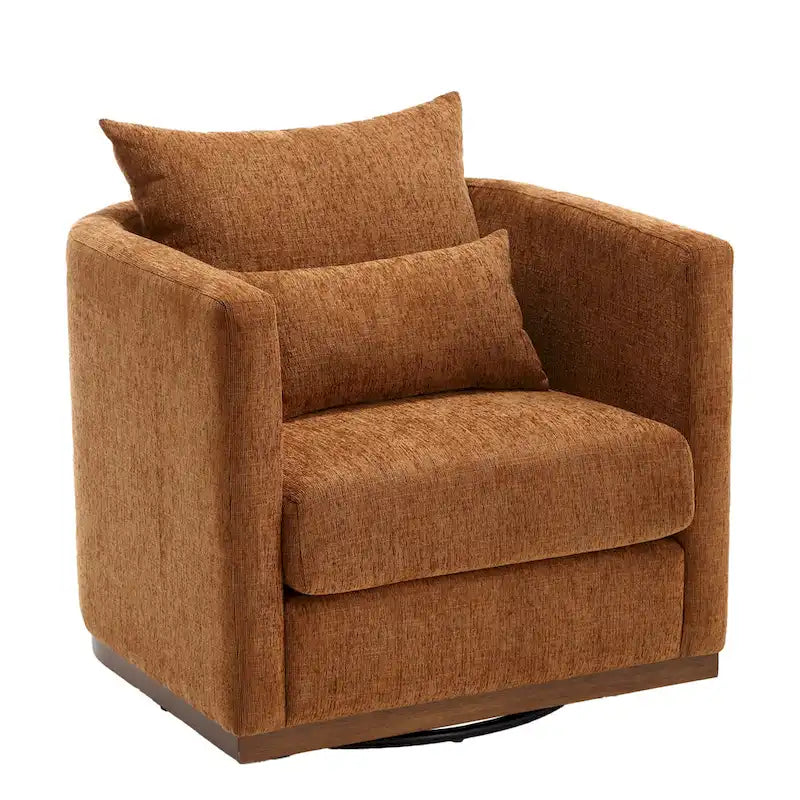 Chenille Upholstered 360 Degree Swivel Round Barrel Chair for Living Room