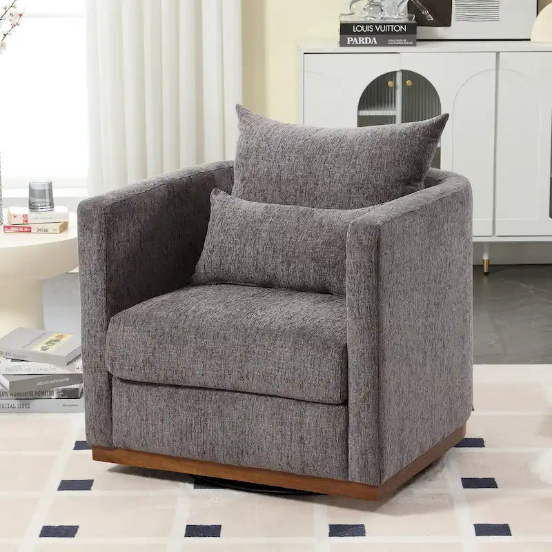 Chenille Upholstered 360 Degree Swivel Round Barrel Chair for Living Room