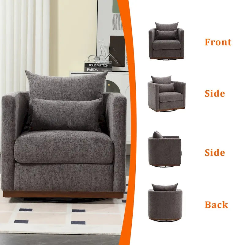 Chenille Upholstered 360 Degree Swivel Round Barrel Chair for Living Room