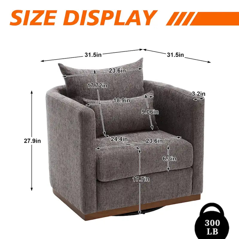 Chenille Upholstered 360 Degree Swivel Round Barrel Chair for Living Room