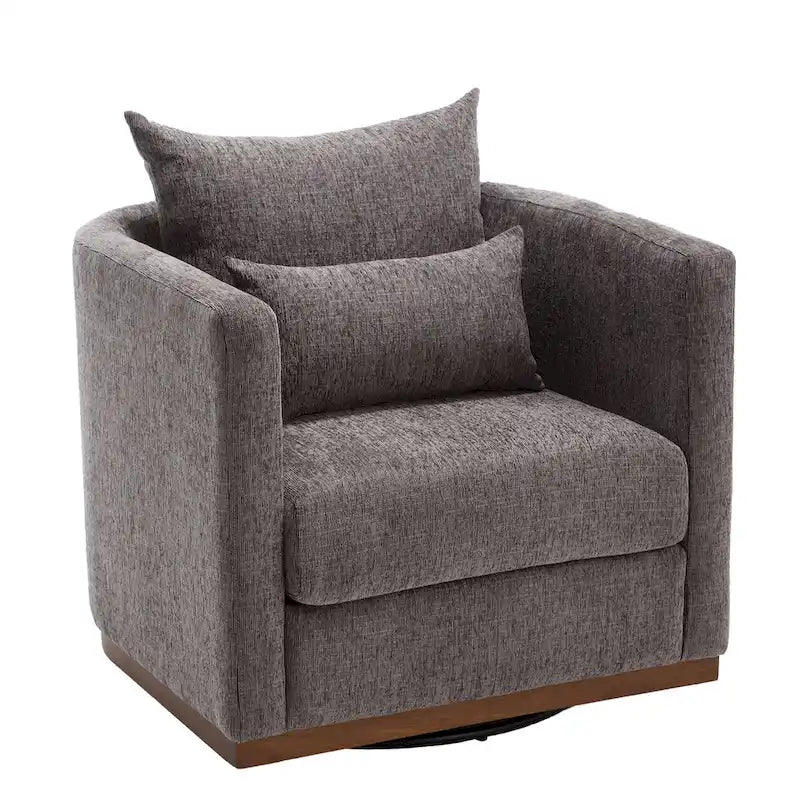 Chenille Upholstered 360 Degree Swivel Round Barrel Chair for Living Room
