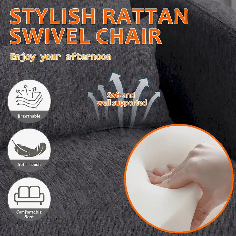 Chenille Upholstered 360 Degree Swivel Round Barrel Chair for Living Room