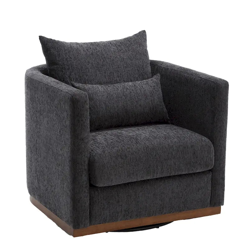 Chenille Upholstered 360 Degree Swivel Round Barrel Chair for Living Room