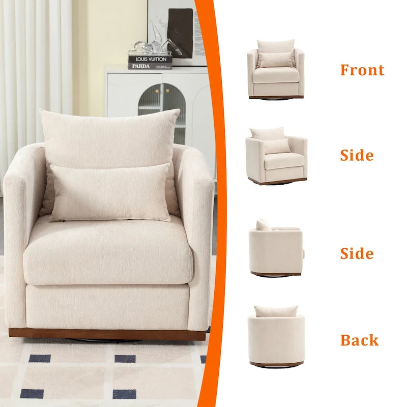Chenille Upholstered 360 Degree Swivel Round Barrel Chair for Living Room