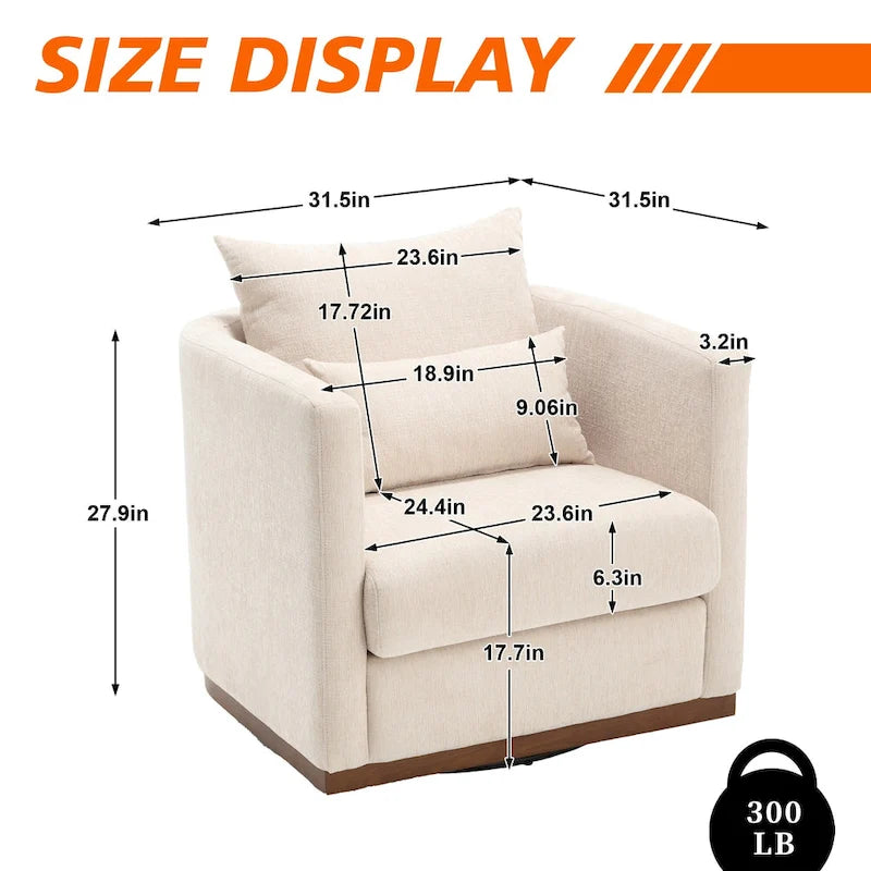 Chenille Upholstered 360 Degree Swivel Round Barrel Chair for Living Room