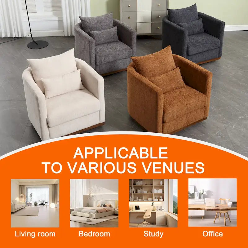 Chenille Upholstered 360 Degree Swivel Round Barrel Chair for Living Room