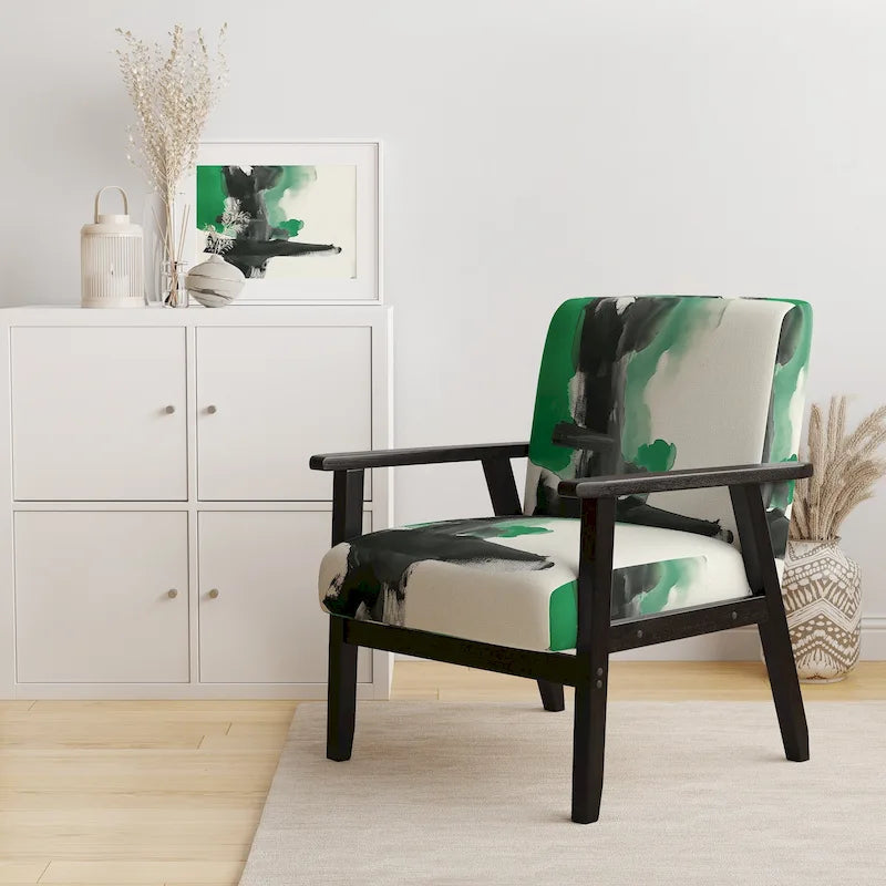 Designart Geometric Black And Teal IV Upholstered Abstract Accent Chair - Modern Arm Chair For Bedroom