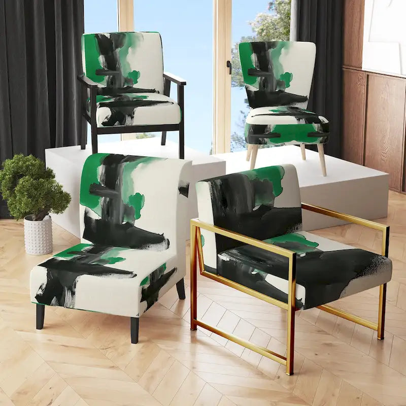 Designart Geometric Black And Teal IV Upholstered Abstract Accent Chair - Modern Arm Chair For Bedroom