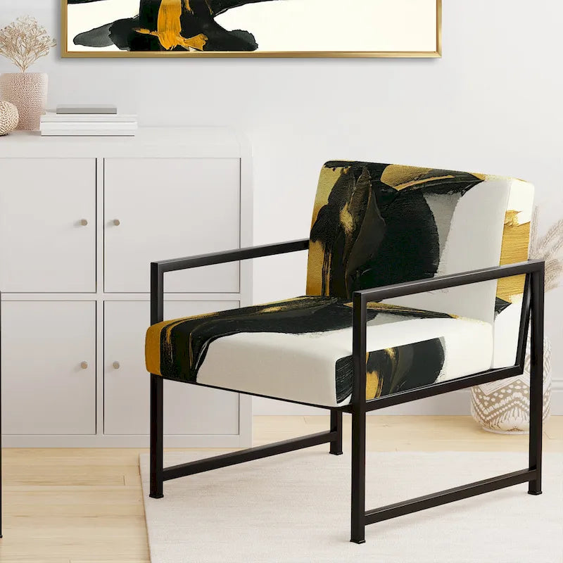 Designart Geometric Black And Teal IV Upholstered Abstract Accent Chair - Modern Arm Chair For Bedroom