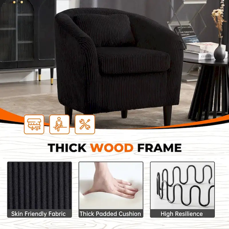 Corduroy Upholstered Century Modern Style Wooden Frame Single Armchair