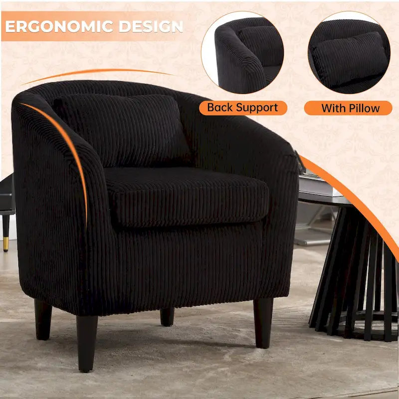 Corduroy Upholstered Century Modern Style Wooden Frame Single Armchair