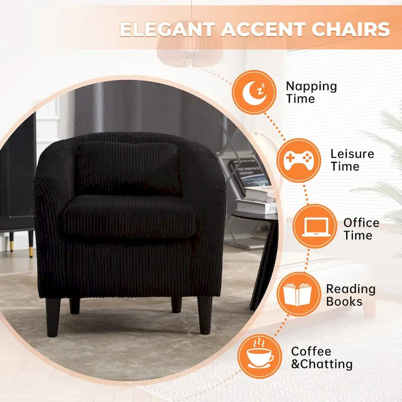 Corduroy Upholstered Century Modern Style Wooden Frame Single Armchair