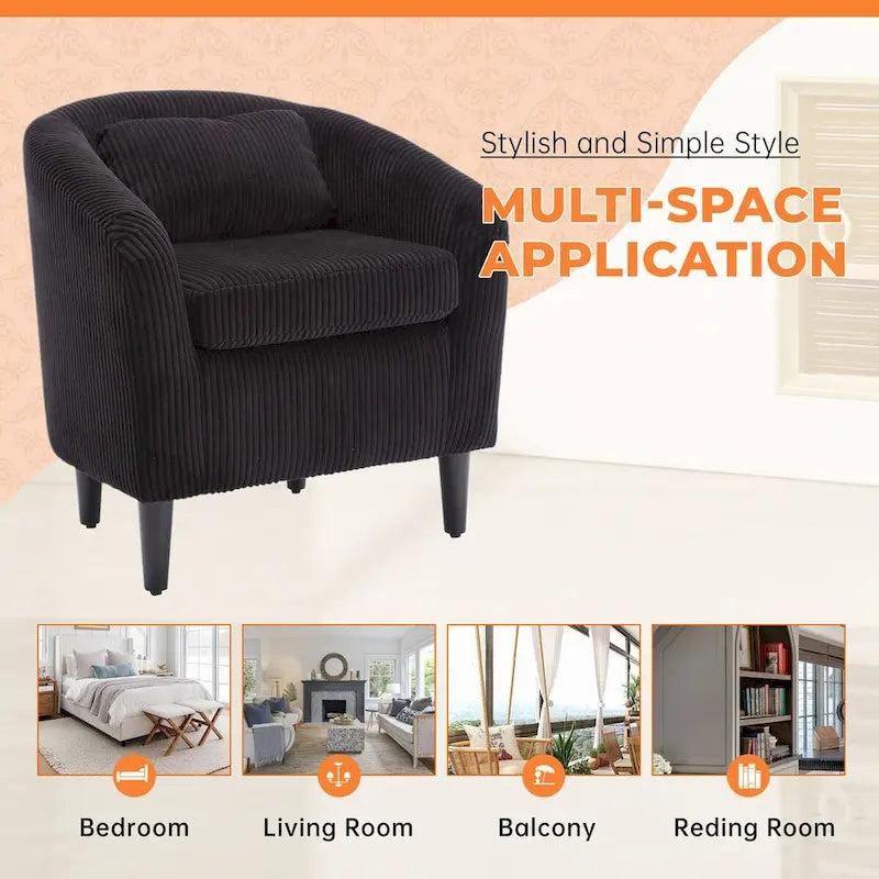 Corduroy Upholstered Century Modern Style Wooden Frame Single Armchair