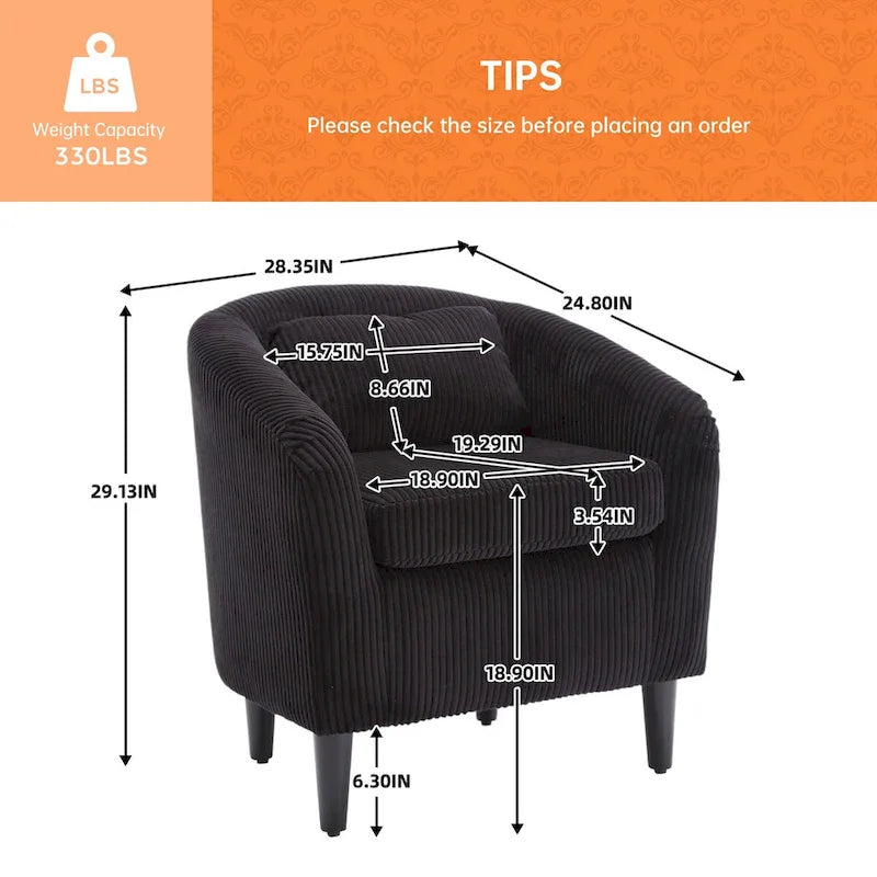 Corduroy Upholstered Century Modern Style Wooden Frame Single Armchair
