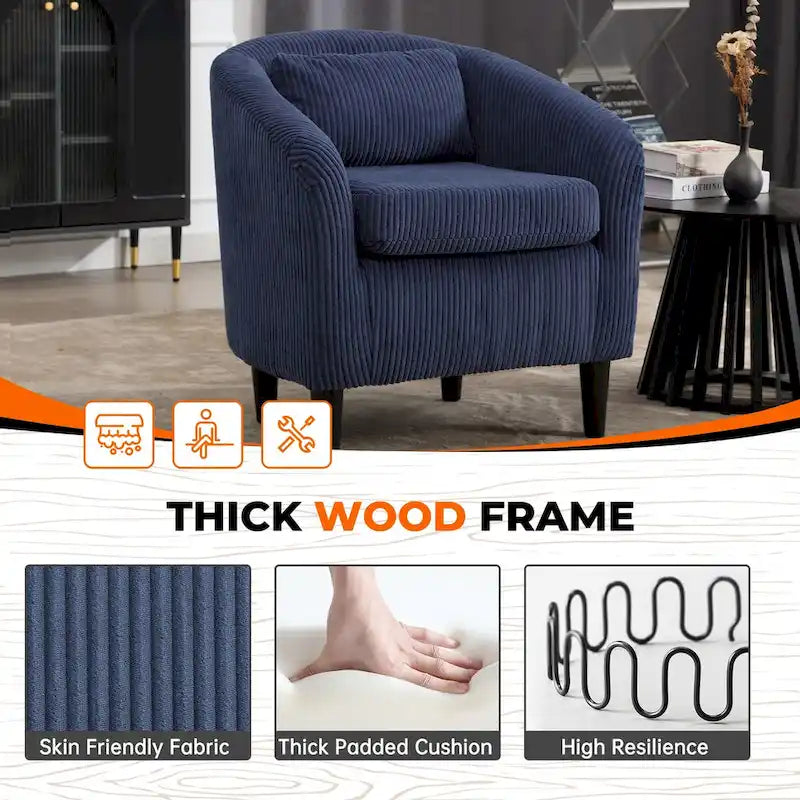 Corduroy Upholstered Century Modern Style Wooden Frame Single Armchair