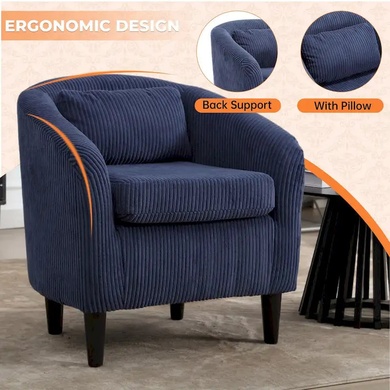 Corduroy Upholstered Century Modern Style Wooden Frame Single Armchair