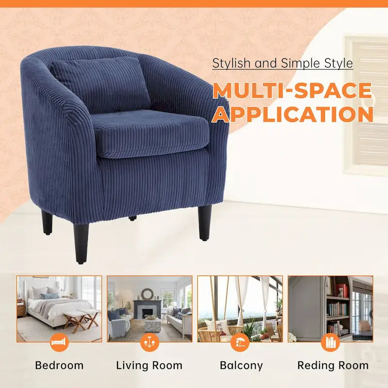 Corduroy Upholstered Century Modern Style Wooden Frame Single Armchair