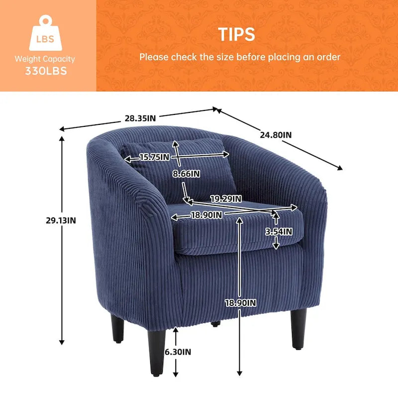 Corduroy Upholstered Century Modern Style Wooden Frame Single Armchair