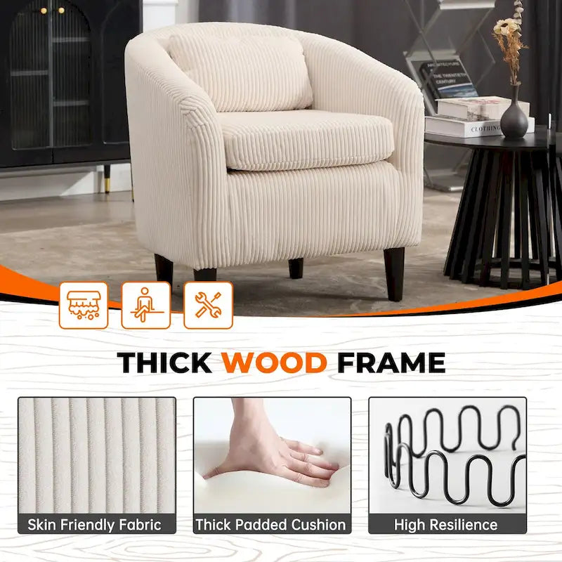 Corduroy Upholstered Century Modern Style Wooden Frame Single Armchair