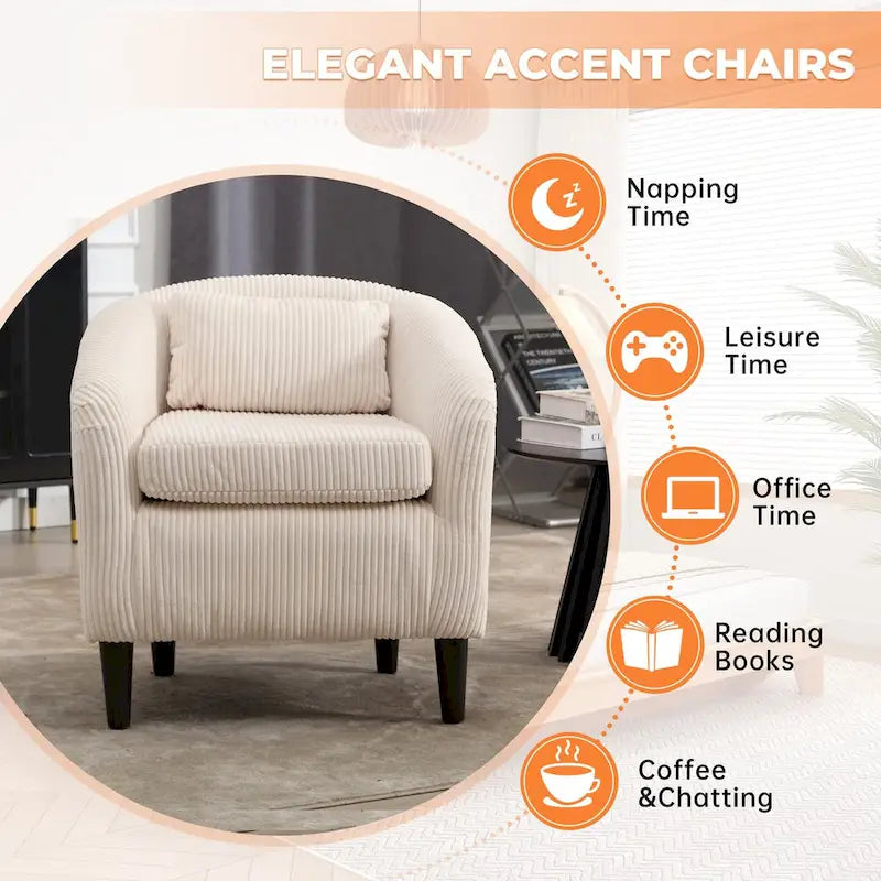 Corduroy Upholstered Century Modern Style Wooden Frame Single Armchair