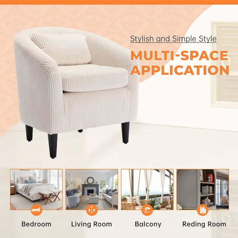 Corduroy Upholstered Century Modern Style Wooden Frame Single Armchair