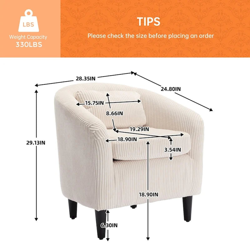 Corduroy Upholstered Century Modern Style Wooden Frame Single Armchair