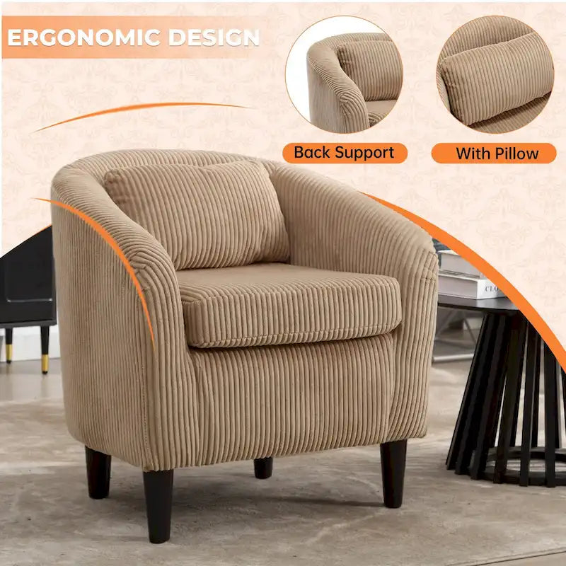 Corduroy Upholstered Century Modern Style Wooden Frame Single Armchair