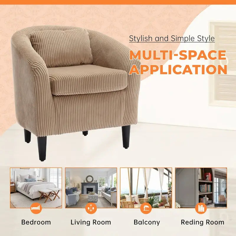 Corduroy Upholstered Century Modern Style Wooden Frame Single Armchair