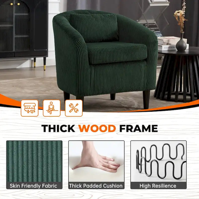 Corduroy Upholstered Century Modern Style Wooden Frame Single Armchair