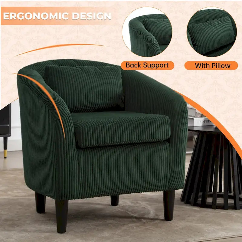 Corduroy Upholstered Century Modern Style Wooden Frame Single Armchair