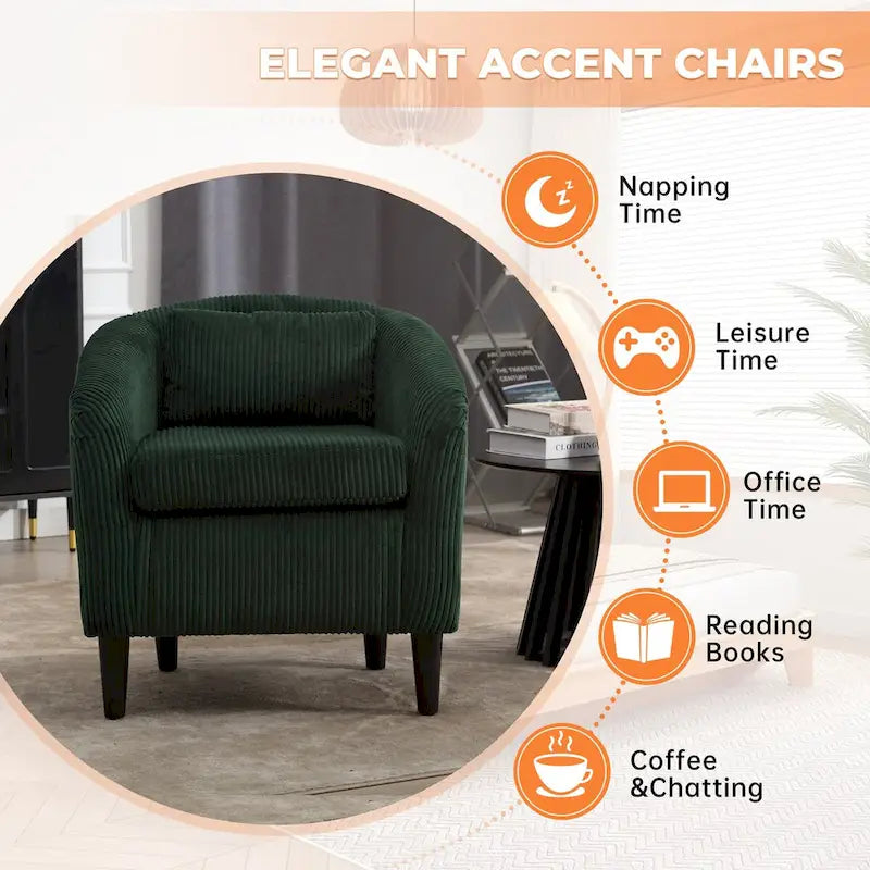 Corduroy Upholstered Century Modern Style Wooden Frame Single Armchair