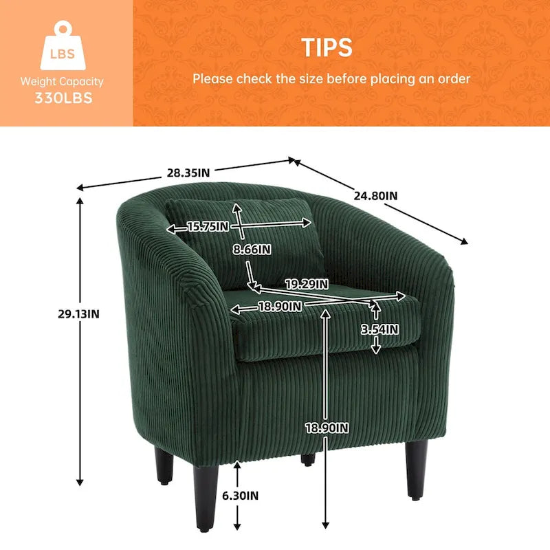 Corduroy Upholstered Century Modern Style Wooden Frame Single Armchair